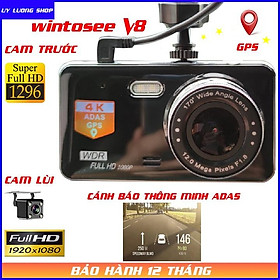 Tặng thẻ xịn 32CAMERA HÀNH TRÌNH 4K WINTOSEE V8 HÌNH ẢNH SIÊU NÉT, CẢNH BÁO THÔNG MINH ADAS CÓ GPS