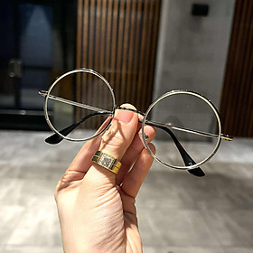 Kính unisex nam nữ Mắt tròn xoe kim loại bản lề nhíp cao cấp