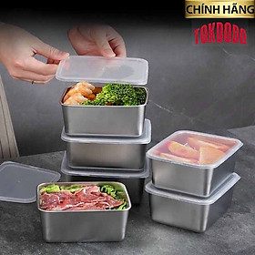 Mua Hộp Đựng Thực Phẩm Tủ Lạnh  Đồ Ăn Bằng Inox Có Nắp Nhựa Kèm Theo Tiện Lợi (135x105x58 mm) Và Loại To ( 250x200x60 mm)