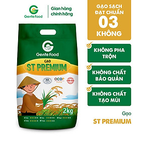 Gạo ST25 Premium Gente Food 2kg - Cơm Thơm, Dai, Mềm Dẻo, Vị Ngọt