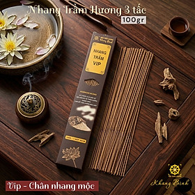 Nhang Trầm Hương 3 Tấc - VIP - Chân nhang mộc ( 30cm, 100g - 80 cây / hộp , cháy 60 phút) - Mùi thơm thanh dịu ,Ít khói, An toàn sức khỏe - Mộc Trầm Hương Khang Bình