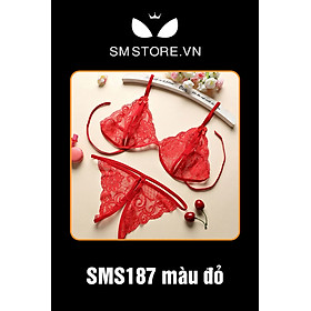 Bộ đồ lót sexy hở ngực xẻ đáy lọt khe ren hoa xuyên thấu - SMS187