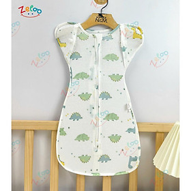 Nhộng chũn cotton thông hơi mở tay cho bé sơ sinh ZELOO quấn chũn cho bé ngủ ngon mềm mại chống giật mình - Khủng Long