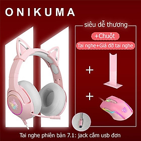 Hot Sale ONIKUMA K9 màu hồng Tai nghe chuột bàn phím Bộ đồ tai nghe mèo RGB Mic chống ồn tai nghe chụp tai chơi game [Hàng chính hãng