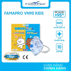 [HỘP - FAMAPRO VN95 KIDS] - Khẩu trang y tế trẻ em kháng khuẩn 4 lớp Famapro VN95 KIDS đạt chuẩn N95 (10 cái/ hộp)