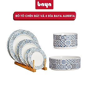 Mua Bộ Tô Chén Bát Và 4 Đĩa BAYA ALBERTA Chất Liệu Sứ Tráng Men Họa Tiết Retro Phù Hợp Sử Dụng Hàng Ngày 6000350