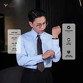 Sơ mi XANH BABY BLUE, CỔ BUTTON DOWN, chất liệu Bamboo + Cotton, Regular-fit tôn dáng, mặc công sở, đi tiệc lịch lãm