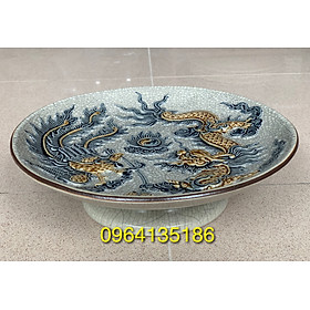Mua Mâm bồng thờ men rạn đắp nổi rồng phượng f26cm gốm sứ Bát Tràng