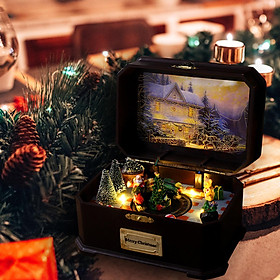 Xmas Music Box Decor Christmas Retro Creative Glow Tabletop Luminous Musical Box for Home Decoration Holiday Party