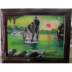 TRANH SƠN MÀI - THUẬN BUỒM XUÔI GIÓ - KHẢM TRAI - QUÀ TẶNG - TÂN GIA - KÍCH THƯỚC 40x50cm