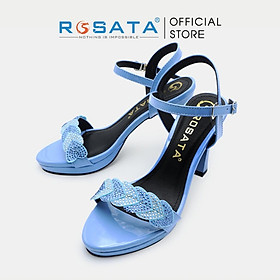 Giày sandal nữ ROSATA RO522 cao gót trụ 9cm mũi tròn xỏ ngón êm chân quai hậu cài khóa dây mảnh xuất xứ Việt Nam - XANH