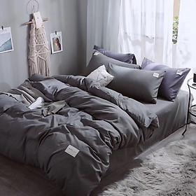 Bộ vỏ chăn drap gối cotton TC một màu (Xám Đậm)