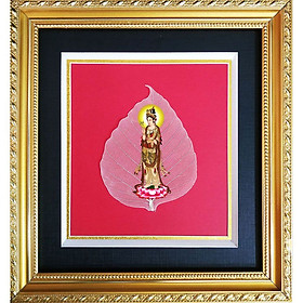 Tranh có khung treo tường trang trí nhà cửa mẫu mẹ Quan âm, thích ca mâu ni, Tranh Hình Phật Quan Âm Trên Lá Bồ Đề HPB-2454-2