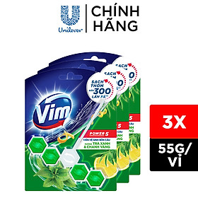 Combo 3 Viên Tẩy Bồn Cầu VIM Power 5 Hương Trà Xanh Chanh Vàng 55G