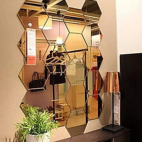 Bộ 12 nhãn dán tường hình lục giác acrylic gương cho trang trí nhà, phòng khách, phòng ngủ, phía trên ghế sofa