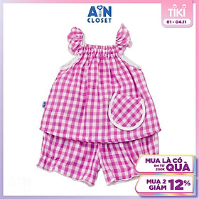 Bộ quần áo ngăn bé gái họa tiết Gingham Hồng xô cotton - AICDBGYXRJ4M