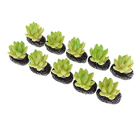 Pack of 10 Pieces Artificial Succulent Plants in Black Pots for 1/12 Dollhouse Garden Yard Decorative Accessories
