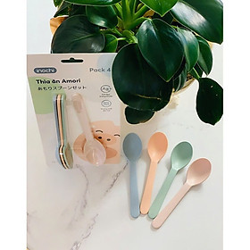 Mua  SET 4  thìa ăn Amori inochi Chất liệu nhựa PP an toàn  không mùi  chịu nhiệt độ cao - muỗng cho bé tự ăn thông minh loại dài Amori