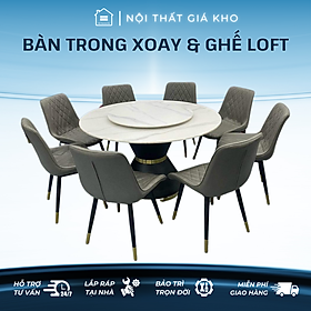 Mua Bàn ăn thông minh mặt đá tròn có mâm xoay kết hợp ghế Loft trám