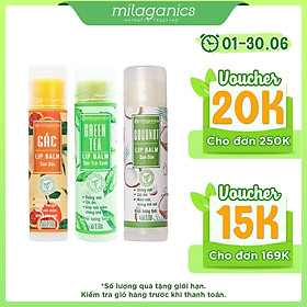 Combo Son Trà Xanh + Son Gấc + Son Dừa Dưỡng Môi, Giảm Thâm, Hồng Môi Milaganics (4.5g / Cây)