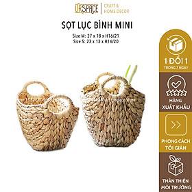 Giỏ cói (lục bình) đựng đồ đa năng size mini có quai cầm/ Hand-woven hyacinth curved basket mini size