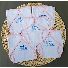 (3-9kg) Set 5 Tả Vải Dán Cotton Trắng Viền Màu HotGa Cho Bé Sơ Sinh - Set 5- Viền Hồng