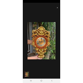 Đồng hồ treo tường trạm khắc hoa la tây tân cổ điển bằng gỗ hương đỏ kt 60×34×3,5cm