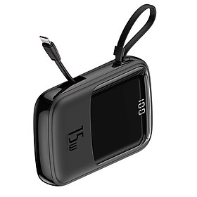Pin sạc dự phòng mini hỗ trợ sạc nhanh 15W 10.000 mAh 2 cổng USB và 1 cổng Type-C Hiệu Baseus Qp-pow kèm dây lightning cho iPad Samsung Huawei Xiaomi Oppo LG Nokia (Sạc nhanh 3A, siêu nhỏ gọn, Output 2 port USB & 1 port Type-C, công suất 15W, LED báo dung lượng) - Hàng nhập khẩu