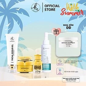 Bộ 4 bước chăm sóc da Trắng sáng Ngừa mụn KN Beauty chuyên sâu: Kem dưỡng 25g + Serum 30ml + Sữa rửa mặt 100gr + Tẩy tế bào chết  100ml (Tặng Body Bơ Ngày)