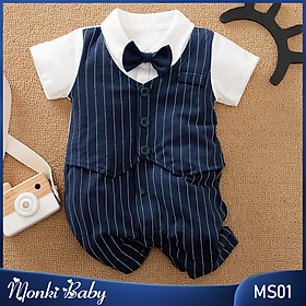 Body công tử cộc tay bé trai mặc hè, bộ đồ liền thân quý tộc mặc sinh nhật sự kiện, chất cotton 100% thoáng mát, thấm hút mồ hôi | MS01