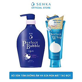 Bộ sữa tắm dưỡng ẩm Senka hương linh lan, hoa nhài và sữa rửa mặt tạo bọt
