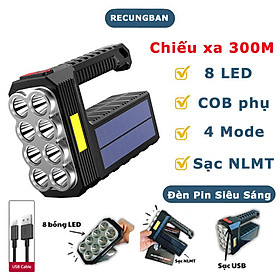 Đèn pin cầm tay siêu sáng 8 bóng Led chiếu xa 300m chống thấm nước, pin trâu, đèn pin sạc tích điện năng lượng mặt trời