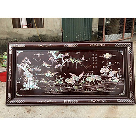 Mua Tranh tùng hạc gỗ gụ khảm ốc đỏ xà cừ  kết hợp với vỏ bào ngư xanh đỏ tự nhiên đẹp long lanh kt 60×120×4cm