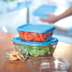 Hộp thực phẩm Duralex - Freshbox Nắp Xanh Blue Thủy tinh cường lực cao cấp Pháp