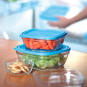 Hộp thực phẩm Duralex - Freshbox Nắp Xanh Blue Thủy tinh cường lực cao cấp Pháp