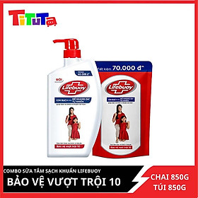 Combo Sữa Tắm Sạch Khuẩn Lifebuoy Bảo Vệ Vượt Trội 10 - Chai 850G & Túi 850G