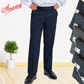 Quần tây Amazing, hoạ tiết vân chìm, không ly, ống suông, màu xám trung, vải spandex ít nhăn, dày, mềm