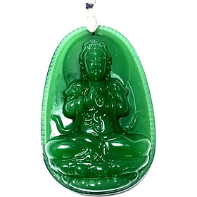 Mặt dây bản mệnh khắc ngài Như Lai Đại Nhật đá ngọc tự nhiên cho người tuổi Thân - Tuổi Mùi Bạc QTJ - MDNA126(Xanh Lục)