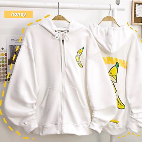 Áo khoác nỉ dây kéo form rộng BANANA ulzzang (ẢNH THẬT)