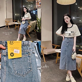 Chân Váy Jeans Dáng Dài Cài Khuy Co Dãn 3175