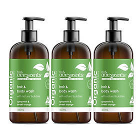 Bộ 3 chai Little Innoscents - Dầu gội và tắm - Organic Spearmint - Orange Hair Body Wash