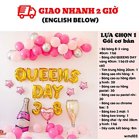Bộ bong bóng Queens Day trang trí ngày quốc tế phụ nữ 8/3 màu hồng Pastel wmd03