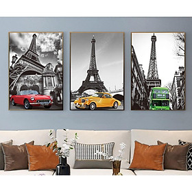 Mua TRANH BỘ 3 BỨC TREO TƯỜNG CHẤT LIỆU CANVAS- THÀNH PHỐ PARI Tháp Eiffel- MELYHOME-TT3