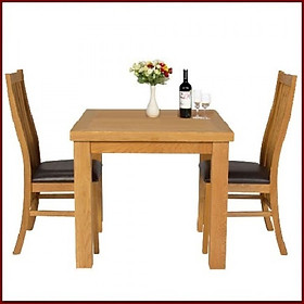 Bộ bàn ghế phòng ăn gỗ sồi Tundo màu vàng tự nhiên 90cm kèm 2 ghế nệm 5 nan