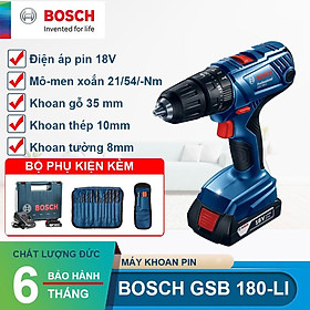 Máy Khoan Vặn Vít Dùng Pin Động Lực Bosch GSB 180-LI + Phụ Kiện
