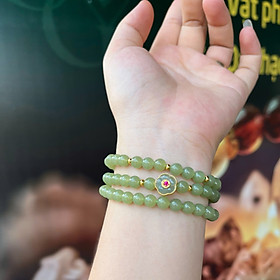 Chuỗi Vòng Ngọc Hòa Điền 6mm Mix Charm Hoa Mai Ngọc – Đá Tự Nhiên Cao Cấp, Thanh Lịch Dành Cho Nữ