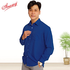 Áo sơ mi nam Amazing vạt bầu, dài tay, form xuông thoải mái, vải KT silk màu trơn, phong cách công sở, trung niên, size từ 50-100kg