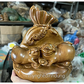 Mua TƯỢNG BỊ TIỀN HEO LỢN PHONG THỦY CẦU TÀI LỘC BẰNG GỖ BÁCH XANH THƠM NỨC KT 20X16X8CM
