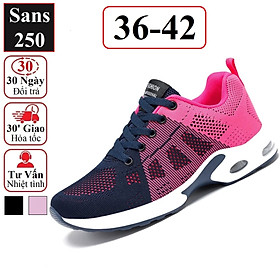 Giày thể thao nữ sneaker Sans250 chất vải thoáng mát đệm khí êm chân màu đen hồng tím size lớn bigsize 40 41 42 cổ thấp