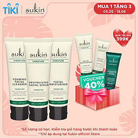 Bộ 3 bước chăm sóc da cơ bản Sukin Signature Kit ( Sữa rửa mặt tạo bọt Sukin Foaming Facial Cleanser 50ml + Kem tẩy tế bào chết dành cho da mặt Sukin Revitalising Facial Scrub 50ml + Kem Dưỡng Ẩm Dành Cho Da Mặt Sukin Signature Facial Moisturiser 50ml)